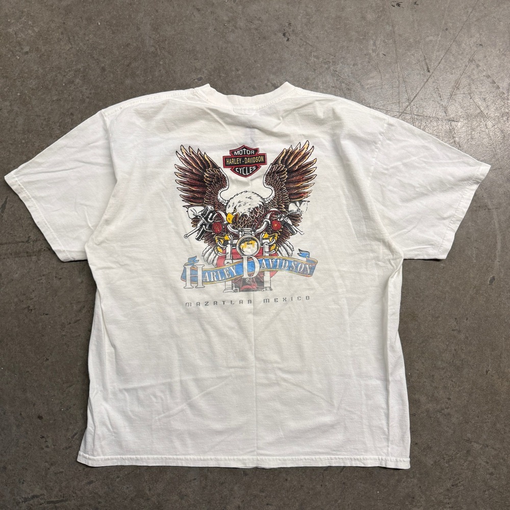 Harley Davidson Mazatlan Mexico Graphic T-Shirt White Eagle Mens XL V-Neck Cut